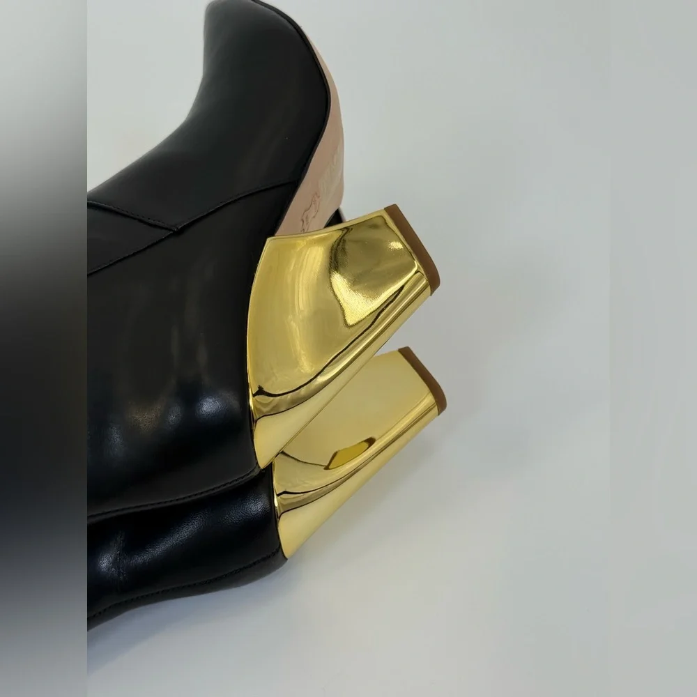 Tory Burch Calf Leather Lila 90MM Booties With Gold Sculptural Heel Size 7 - Picture 7 of 17